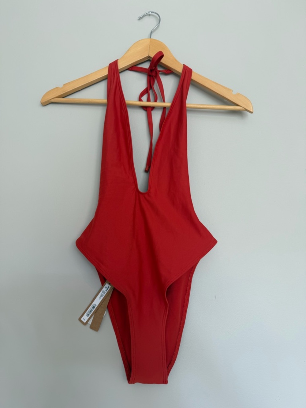 SKIMS Deep Plunge One-Piece Halter Swimsuit in Terra